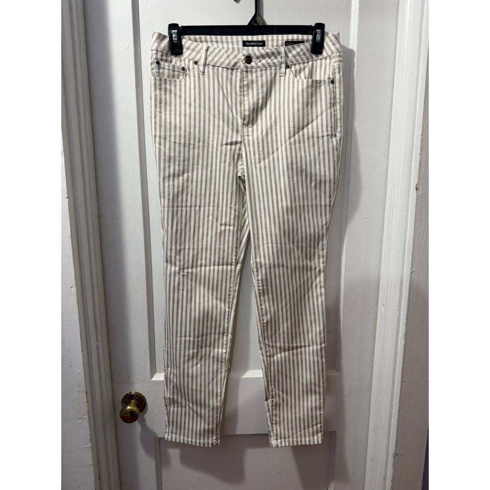 Needle & Cloth Beige‎ Striped Skinny Ankle Jeans in 12 NWT